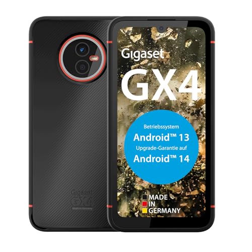 Gigaset GX4 Outdoor Smartphone 4G - Baustellenhandy - staub- & wasserdicht IP68, 6,1" HD+ V-Notch Display mit Corning Gorilla Glass, 64GB+4GB RAM, 48MP Kamera, Schnellladen, Android 14 fähig, Black