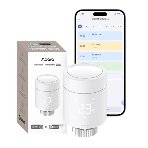 Aqara Smartes Heizkörperthermostat W600, Unterstützt Zigbee/Thread, Energiesparen, Sprachsteuerung, Zeitplan, Geofencing, Kompatibel mit Apple Homekit, Home Assistant, Alexa, Google