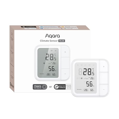 Aqara Thread/Zigbee Raumthermostat W100, Temperatur & Luftfeuchtigkeit Überwachung, Wireless, Fernsteuerung HVAC, 3 Anpassbare Tasten, Matter, HomeKit, Funktioniert mit Apple Home, Alexa, Google