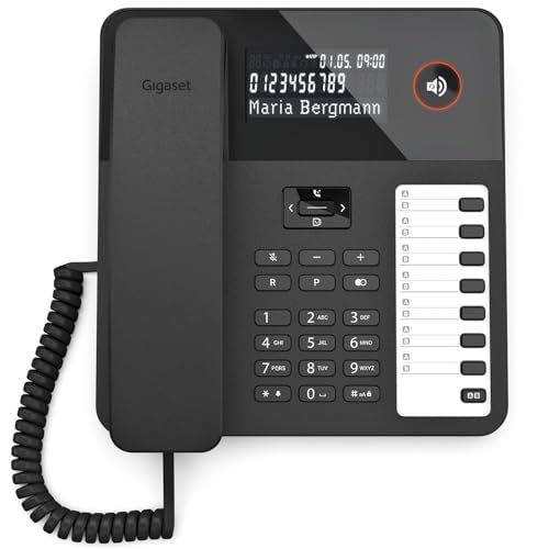 Gigaset Desk 600 - Schnurgebundenes Telefon mit 7 doppelbelegbare Direktwahltasten - Großes LCD-Display - 5 Wege Navigationstaste- Freisprechfunktion - MFV- oder Impulswahl, schwarz [Deutsche Version]