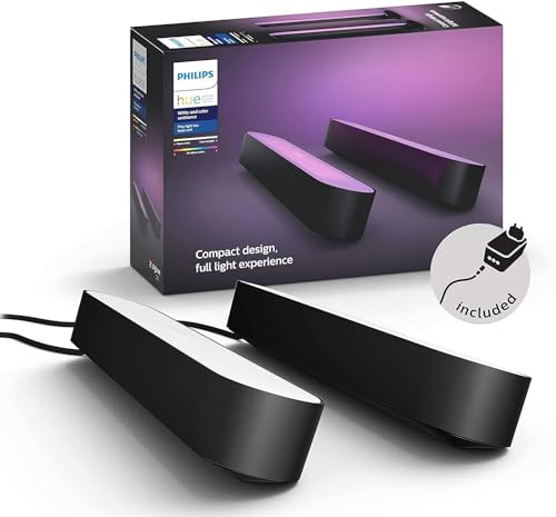 Philips Hue White & Color Ambiance Play Lightbar 2er Pack Basis-Set (500 lm), dimmbare Lichtsäulen mit 16 Mio. Farben zur TV-Hintergrundbeleuchtung, Lichtsteuerung über Sprache oder App, schwarz
