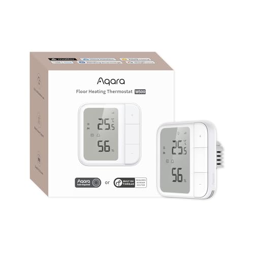 Aqara Thread/Zigbee Fußbodenheizung Thermostat W500, 16A Elektrische Heizung mit NTC Fußbodenfühler, Mehrere Steuerungsoptionen, Energieeffizient, Matter, für Apple Home, Alexa, Google, Home Assistant