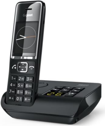 Gigaset COMFORT 550A. Typ: Analoges Telefon, Hörertyp: Kabelloses Mobilteil. Freisprecheinrichtung. Maximum Innenabstand: 50 m, Maximum Außenabstand: 300 m. Telefonbuch Kapazität: 200 Eintragungen. Anrufer-Identifikation. Bildschirmdiagonale: 5,59 cm (2.2 Zoll). SMS (Kurznachrichtendienst). Produktfarbe: Schwarz. Anzahl enthaltener Handsets: 1 (S30852-H3021-B104)