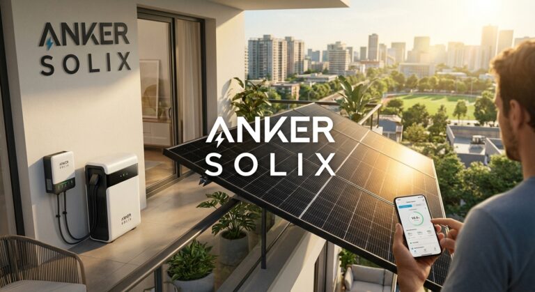 Erstelle ein fotorealistisches Bild, das ein Anker SOLIX Solarenergiesystem in einem modernen Wohnumfeld zeigt. Das Bild soll folgende Elemente enthalten: KERN-ELEMENTE (immer enthalten): - Schwarze, hocheffiziente bifaziale Solarpanels (elegantes, hochwertiges Design) - WeiΓ/schwarze Anker SOLIX Solarbank Speichereinheit (kompaktes, modernes kastenfΓΆrmiges Design) - Helles natΓΌrliches Sonnenlicht, das warmes Leuchten auf den Panels erzeugt - Klare, minimalistische Γsthetik mit scharfen Details - Schriftzug "ANKER SOLIX" prominent platziert in moderner serifenloser Schrift VARIABLE EINSTELLUNGEN (fΓΌr Vielfalt variieren): Installationsort: moderner Wohnungsbalkon mit GelΓ€ndermontage ODER Dachterrasse mit Flachdach-Installation ODER Wandmontage am GebΓ€ude ODER Garten-Bodeninstallation Umgebung: urbane Stadtlandschaft im Hintergrund ODER grΓΌne Vorstadtumgebung ODER KΓΌstenlandschaft mit blauem Himmel ODER Bergpanorama Tageszeit & Licht: heller sonniger Morgen mit goldenem Licht ODER Mittag mit klarem blauen Himmel ODER spΓ€ter Nachmittag mit warmem orangefarbenem GlΓΌhen ODER teilweise bewΓΆlkt mit dynamischer Beleuchtung ZusΓ€tzliche Elemente (1-2 einbeziehen): - Person, die Energie ΓΌber Smartphone-App mit Echtzeitdaten ΓΌberwacht - Topfpflanzen und moderne GartenmΓΆbel auf dem Balkon - Energiefluss-Visualisierung (subtile leuchtende Linien/Pfeile von SonneβPanelβSpeicherβHaus) - Tragbare Anker SOLIX Powerstation fΓΌr Outdoor-Nutzung - E-Auto-Ladestation angeschlossen am System - Smart Meter oder Monitoring-Display - ZeitgenΓΆssische Architekturdetails (klare Linien, Glas, Beton) Technische Details (dezent sichtbar): - MPPT-Tracker-Anzeigen - Integrierter Wechselrichter - LiFePO4-Batterie-Technologie-Kennzeichnungen - Kabelmanagement und Verbindungen ATMOSPHΓRE: Nachhaltig, zukunftsorientiert, energieunabhΓ€ngig, technologisch fortschrittlich, umweltbewusst, kosteneffizient, smartes Wohnen FARBPALETTE: Sauberes WeiΓ, tiefes Schwarz, warmes Sonnenlicht-Gelb/Orange, energetisches Himmelsblau, NaturgrΓΌn STIL: Moderne Produktfotografie trifft Lifestyle-Fotografie, hohe Klarheit, natΓΌrliche TiefenschΓ€rfe, zeitgenΓΆssische cleane Γsthetik