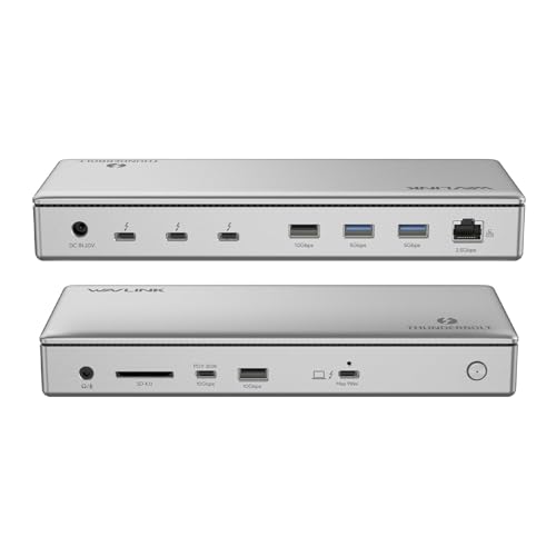 WAVLINK Thunderbolt 4 Dock 40Gbps Docking Station 3*Thunderbolt 4 (Dual 4K@60Hz, Single 8K Display), 98W Aufladen für Laptop, Gigabit Ethernet, 4xUSB-A, USB-C, SD, Audio/Mic，13 in 1