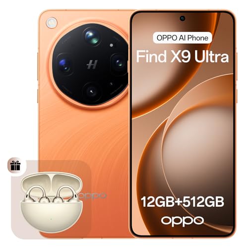 OPPO Find X9 Ultra 5G Unlocked Smartphone, Duale Hasselblad 200MP Kameras, 10x Ultra-Sensing Optical-Zoom, 8K Video, 7050mAh, 144Hz 2K Display, Snapdragon 8 Elite Gen 5, Canyon Orange(mit Enco Clip2)