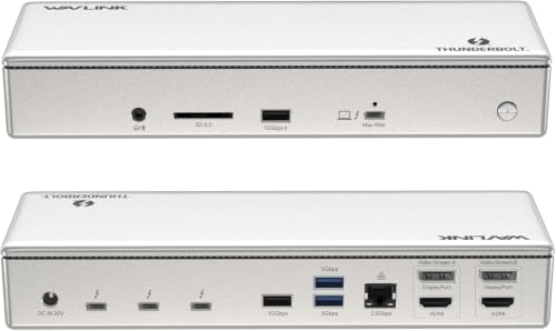 WAVLINK Thunderbolt 4 Dockingstation 15-in-1, 96W PD, Single 8K/Quad 4K Display Dockingstation mit 2 DP/2 HDMI, 4 Thunderbolt 4 Ports, 4xUSB A, 2.5 GbE, SD, Audio/Mic, Kompatibel mit MacBook Pro/Air